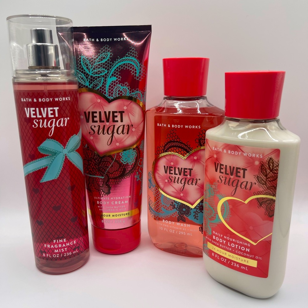 Bath and Body Works Velvet Sugar Body Mist/Body Cream/Body Lotion and Body Wash